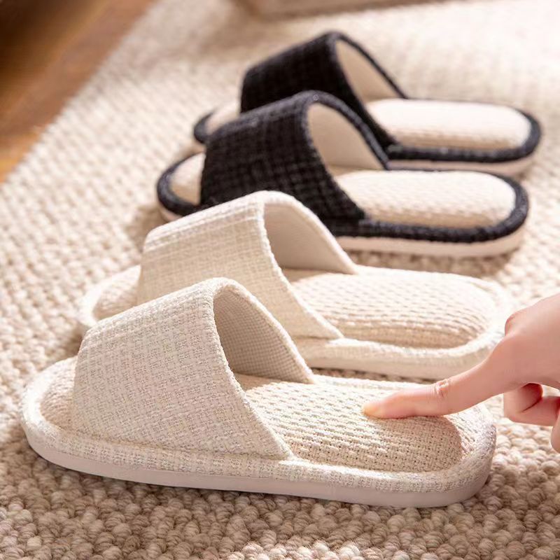 Home Textile - Kadınlar için Kaymaz Tabanlı Keten Terlikler,